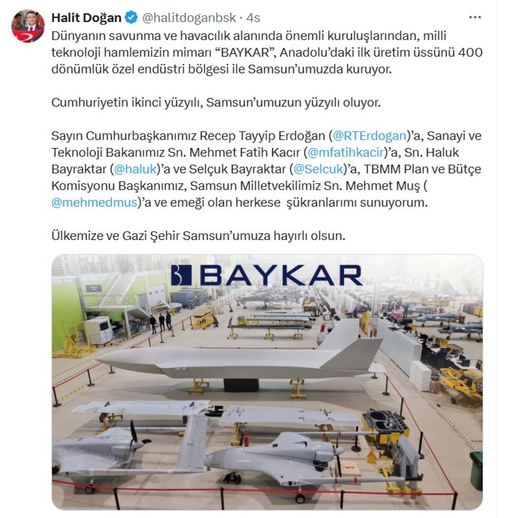 BAYKAR, Anadolu’daki ilk üretim üssünü Samsun’a kuruyor