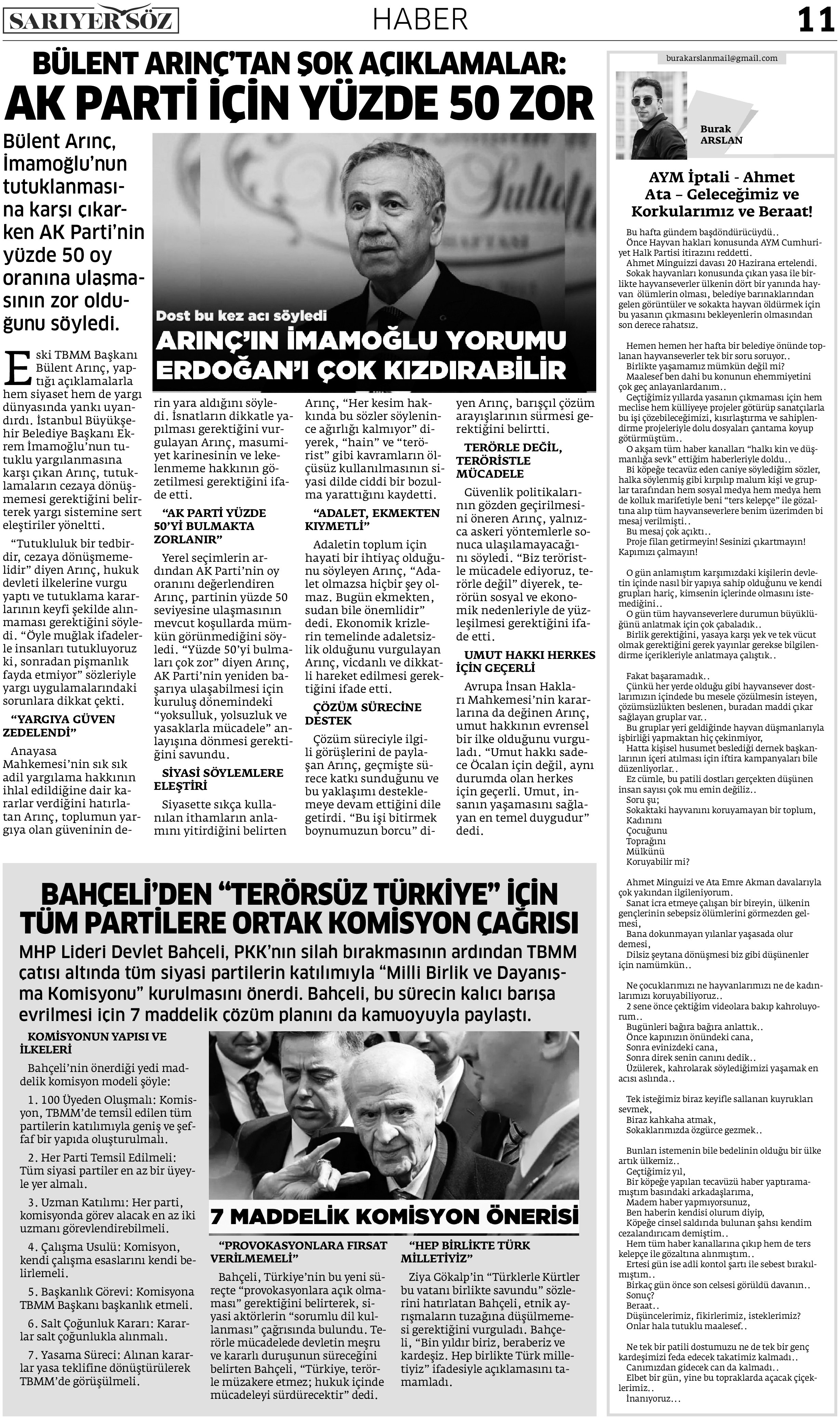 Sarıyer Söz Gazetesi Sayı:6 — Sayfa 11