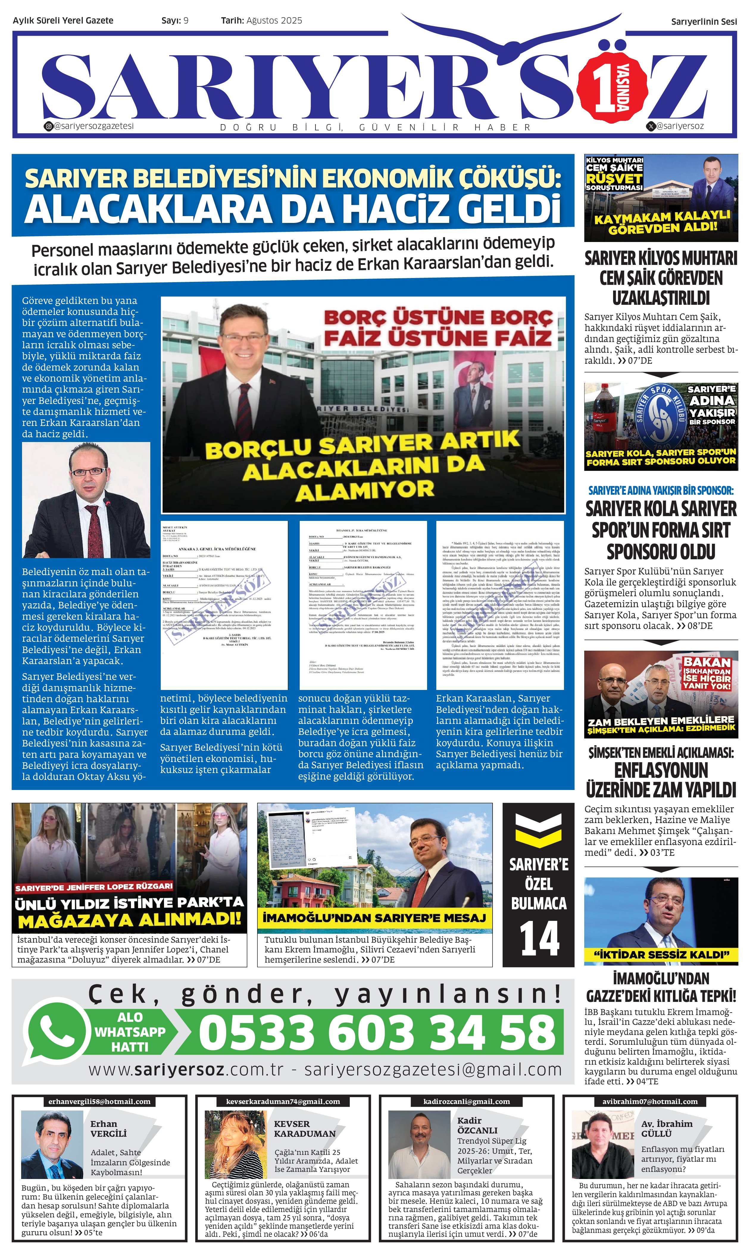 Sarıyer Söz Gazetesi Sayı:9 — Sayfa 1