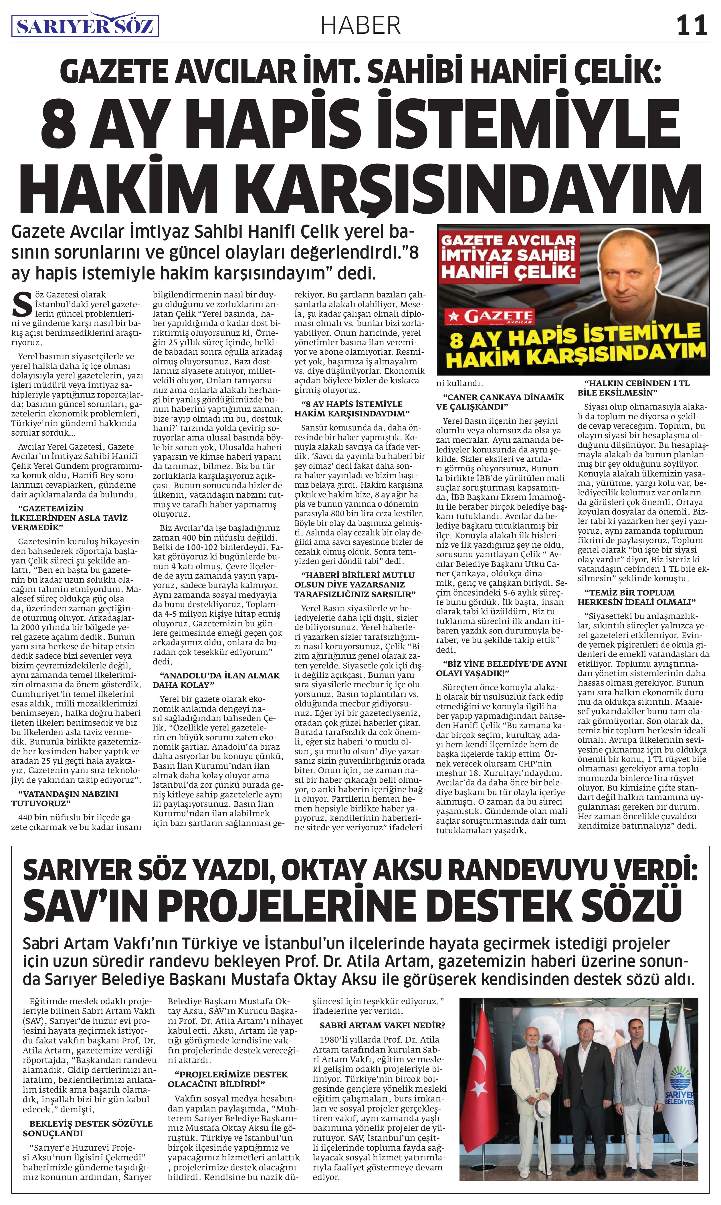 Sarıyer Söz Gazetesi Sayı:9 — Sayfa 11