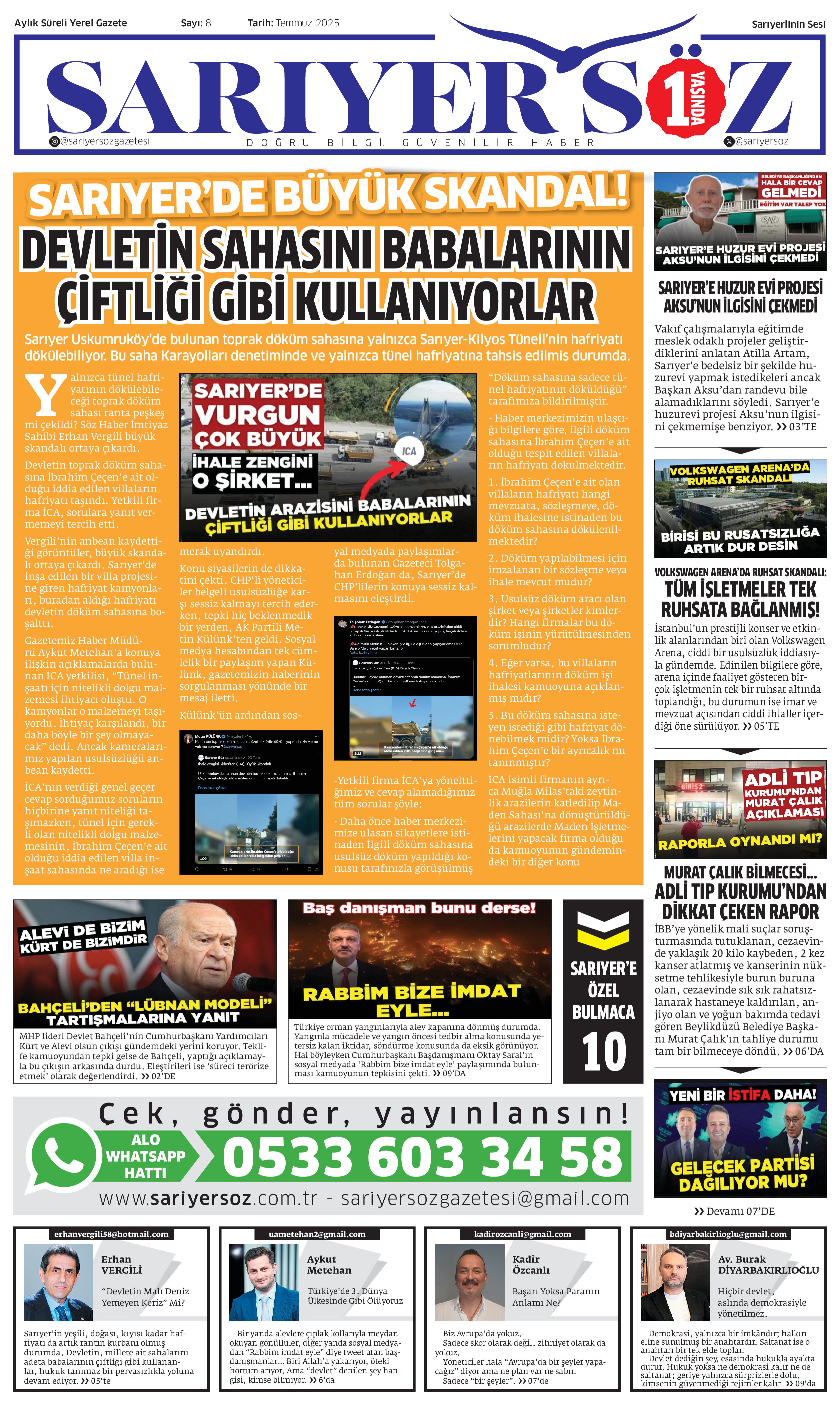 Sarıyer Söz Gazetesi Sayı:8 — Sayfa 1