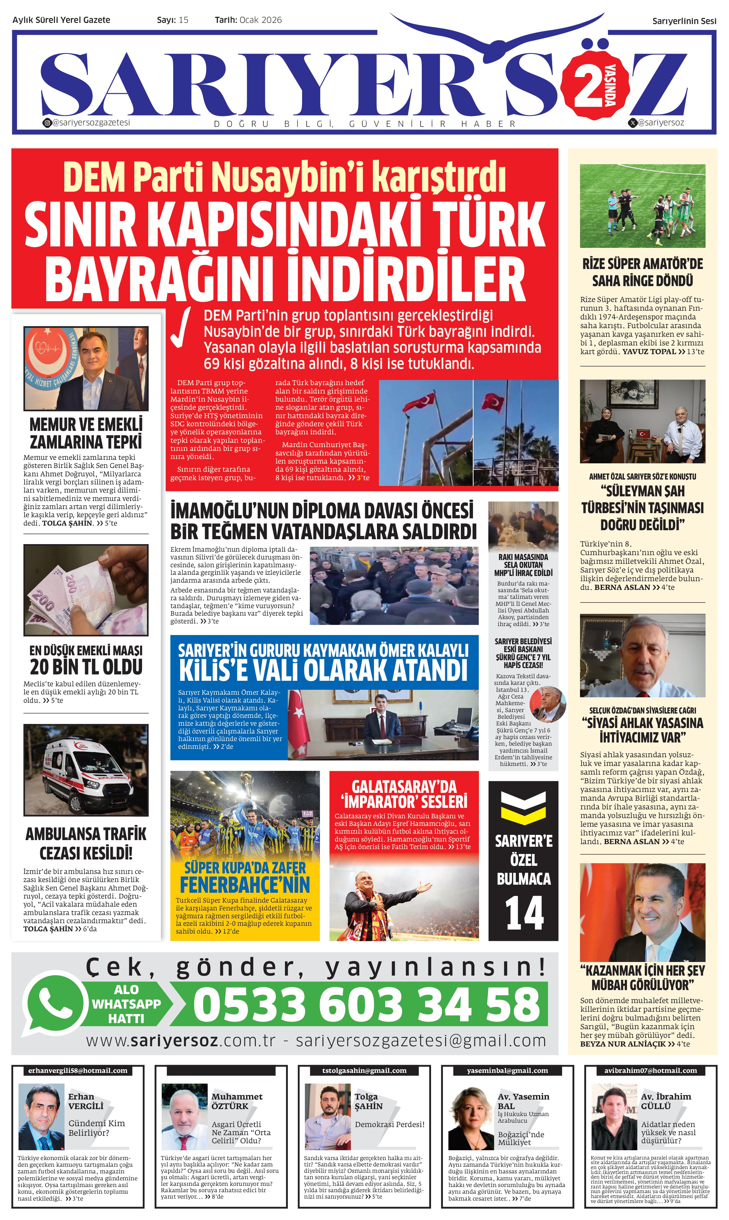 Sarıyer Söz Gazetesi Sayı:15 — Sayfa 1