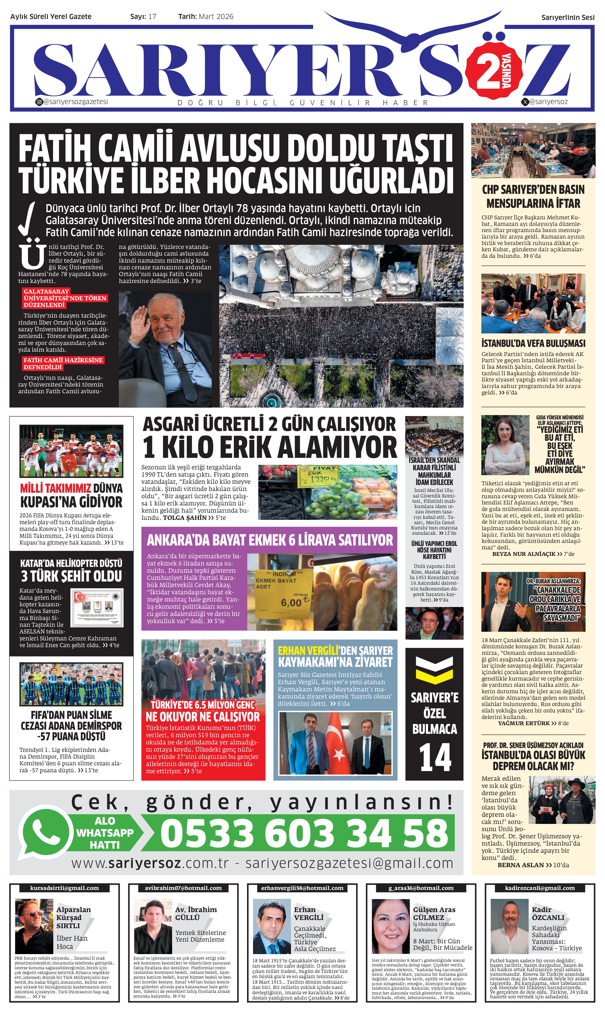 Sarıyer Söz Gazetesi Sayı:17 — Sayfa 1