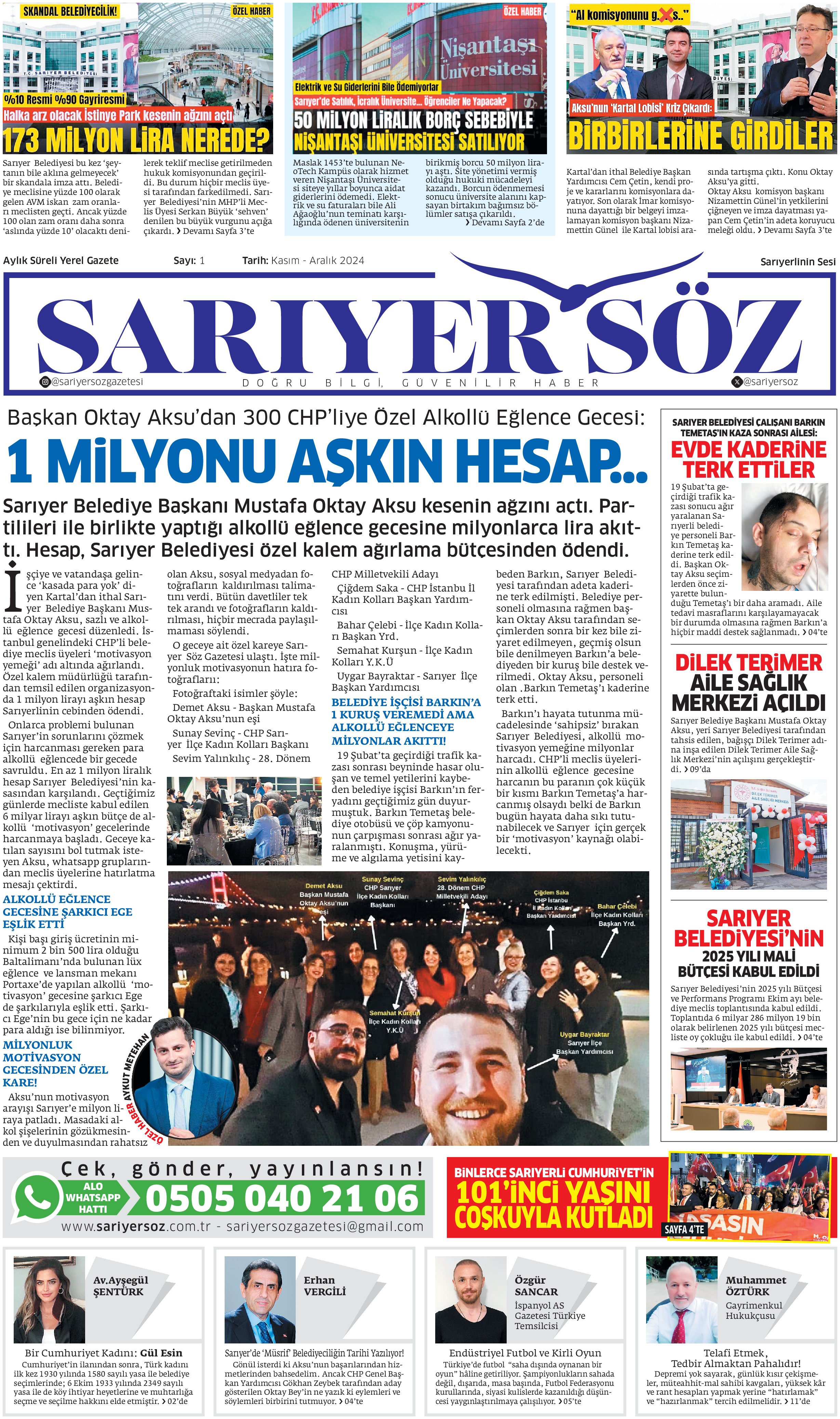 Sarıyer Söz Gazetesi Sayı: 1 — Sayfa 1