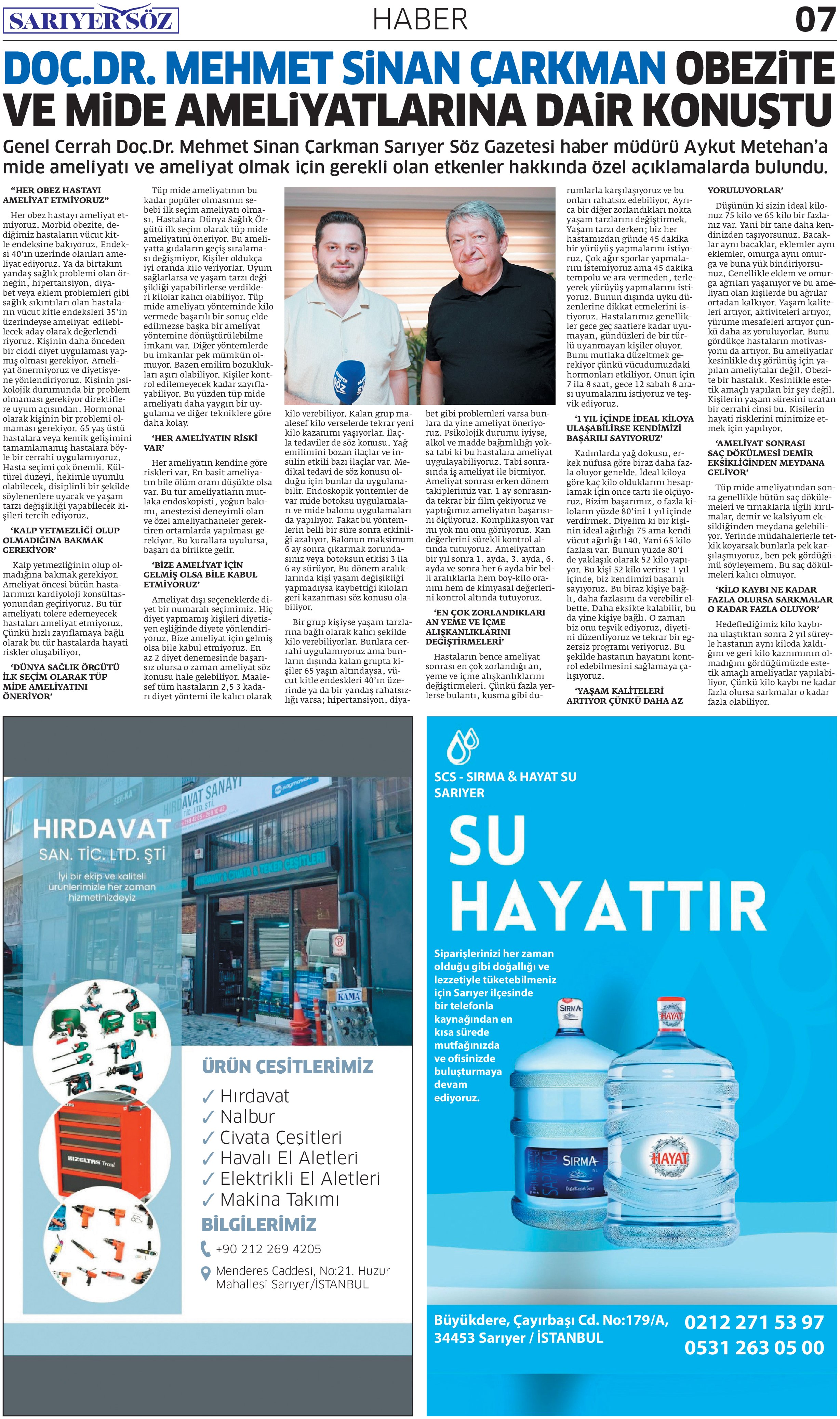 Sarıyer Söz Gazetesi Sayı: 1 — Sayfa 7
