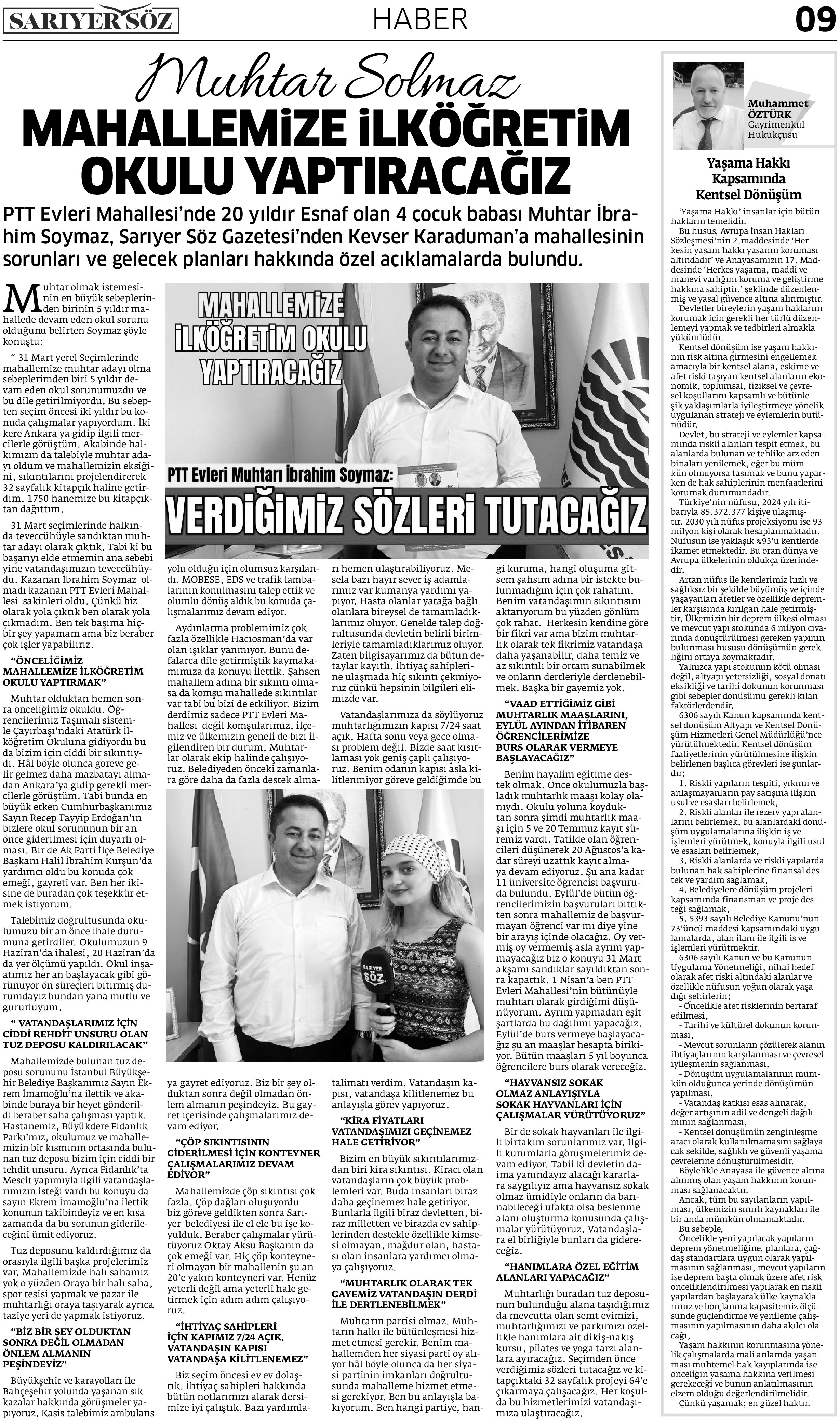 Sarıyer Söz Gazetesi Sayı:2 — Sayfa 9