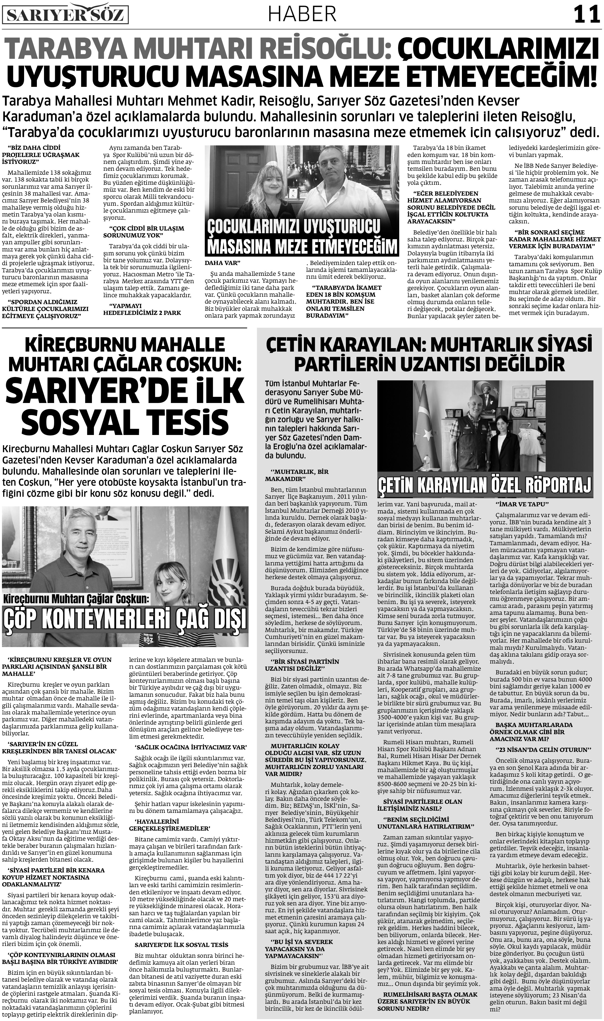 Sarıyer Söz Gazetesi Sayı:2 — Sayfa 11