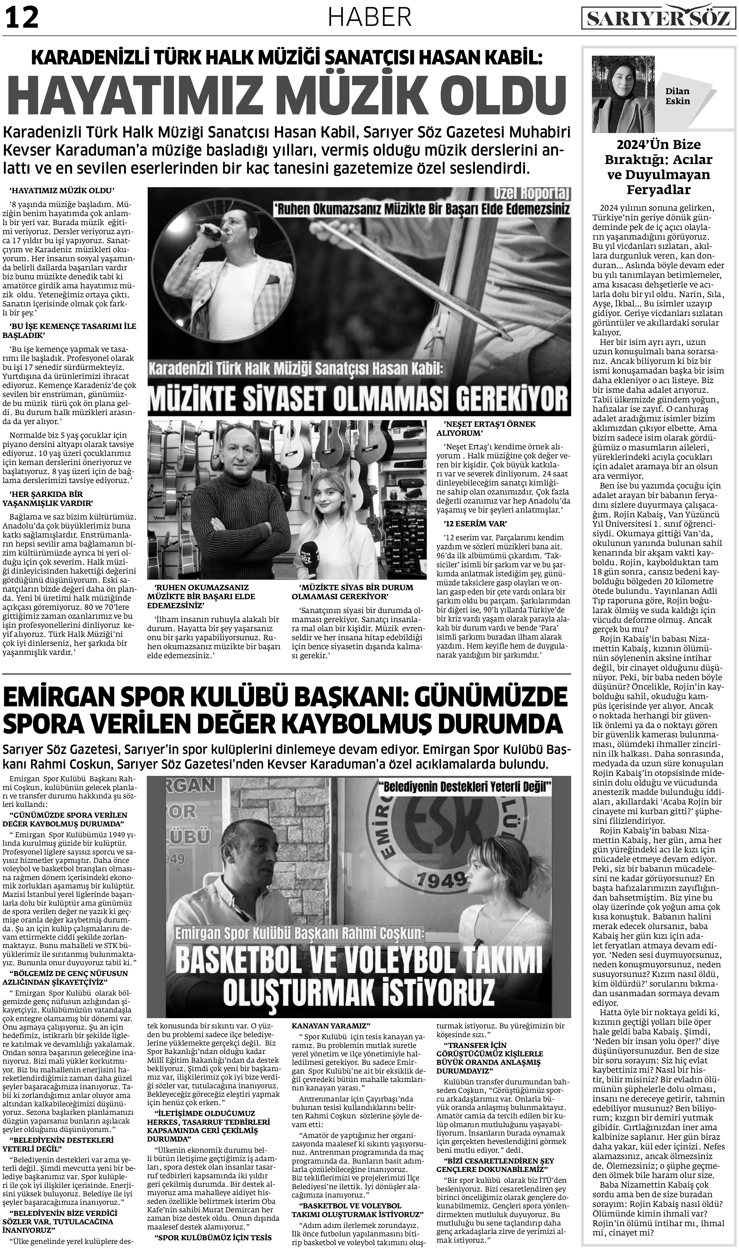 Sarıyer Söz Gazetesi Sayı:2 — Sayfa 12