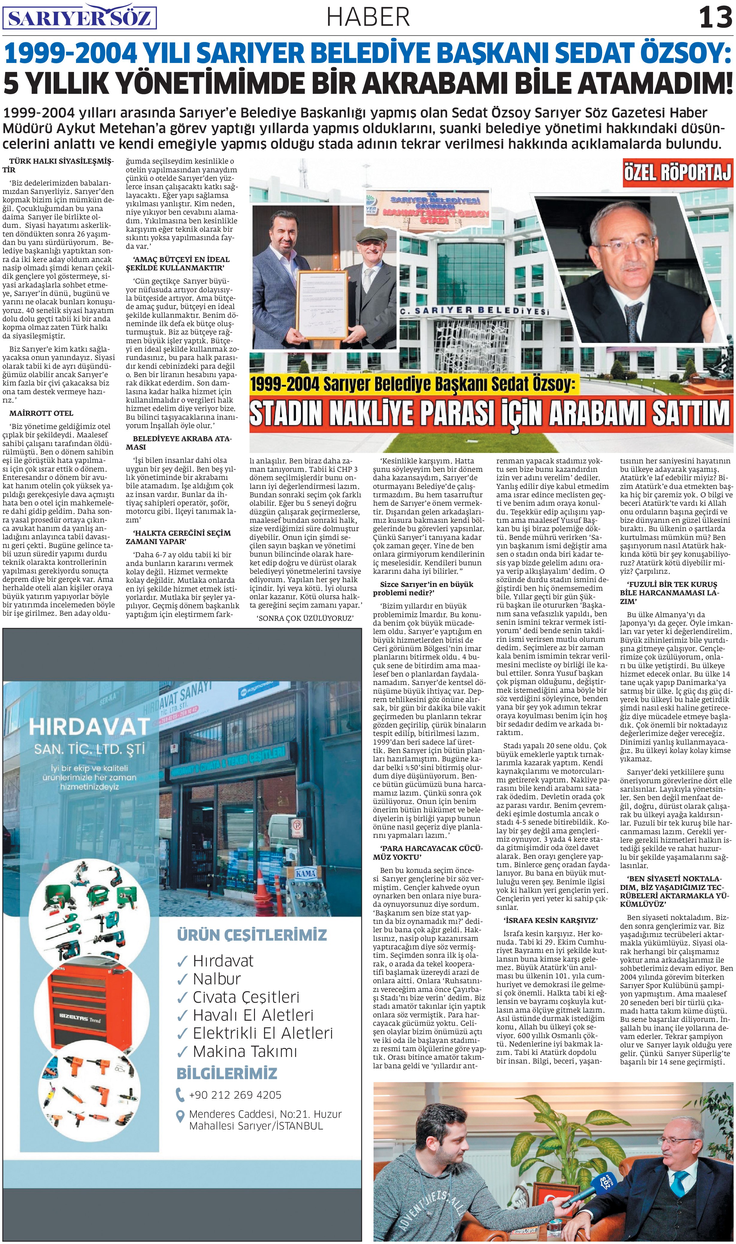 Sarıyer Söz Gazetesi Sayı:2 — Sayfa 13