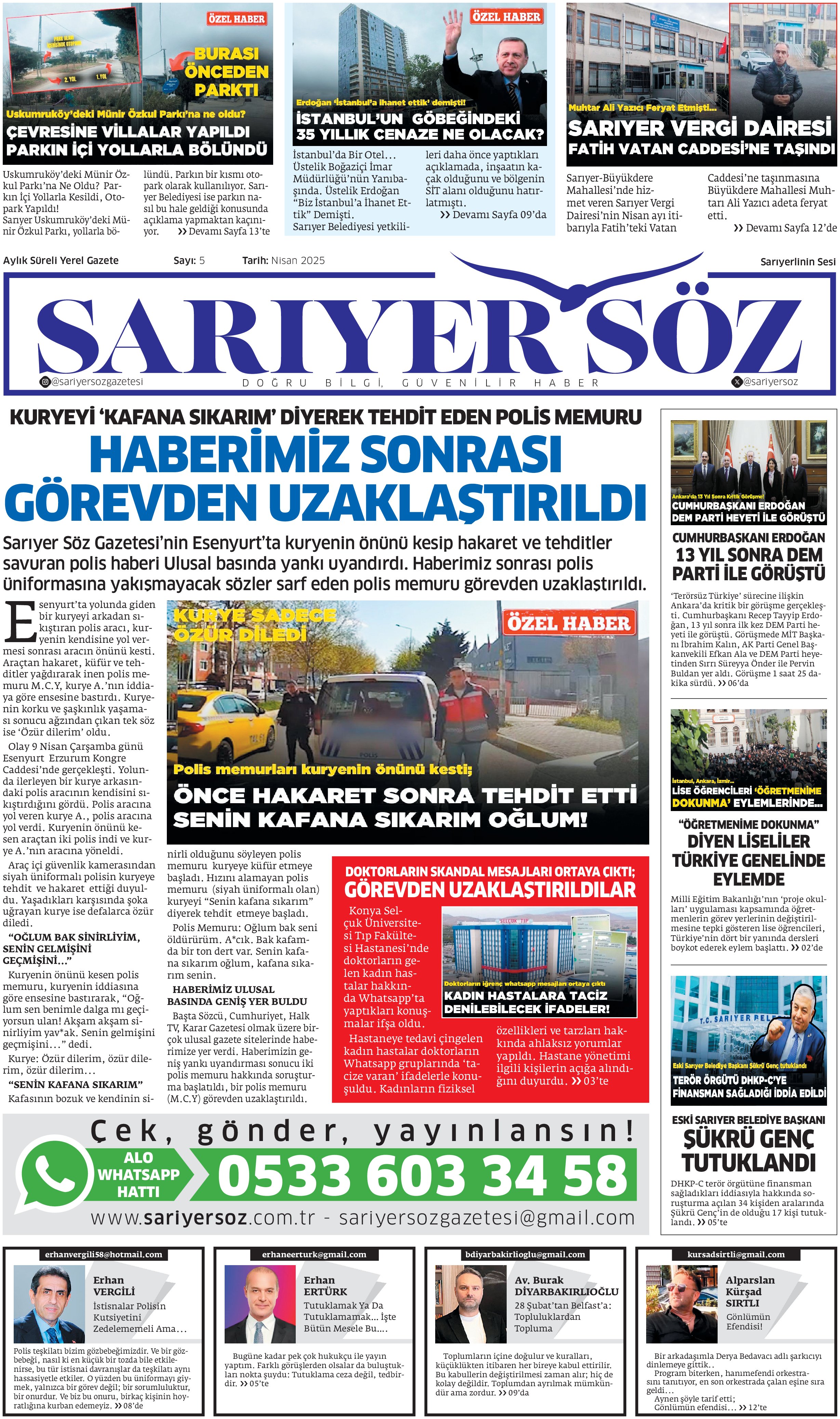 Sarıyer Söz Gazetesi Sayı:5 — Sayfa 1