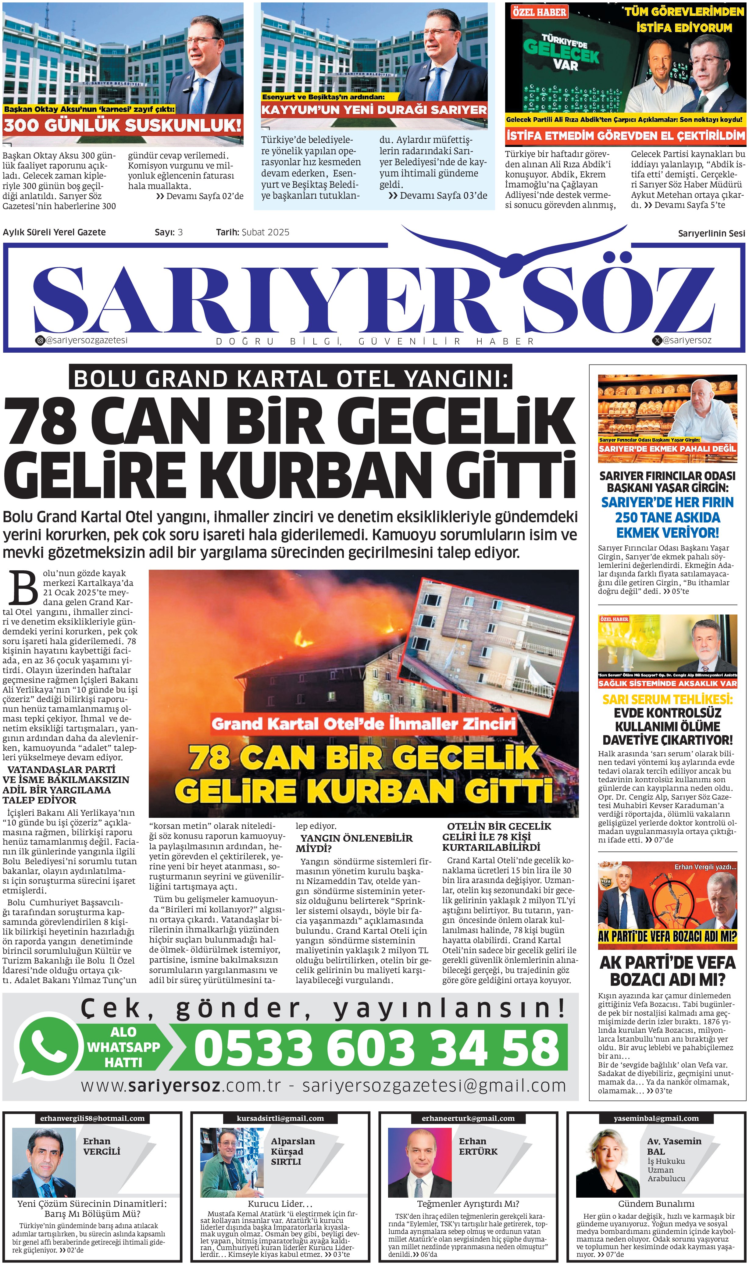 Sarıyer Söz Gazetesi Sayı:3 — Sayfa 1