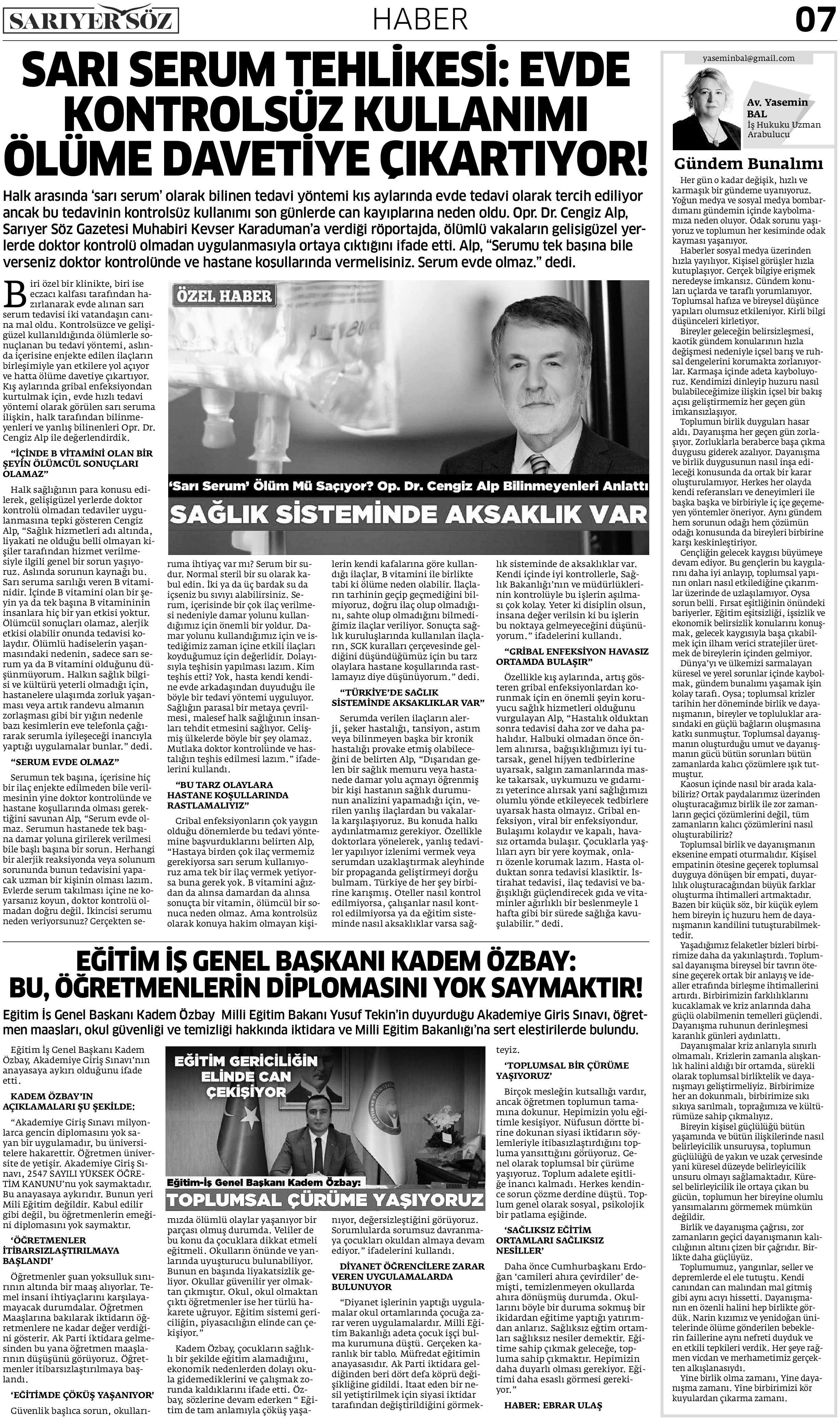 Sarıyer Söz Gazetesi Sayı:3 — Sayfa 7