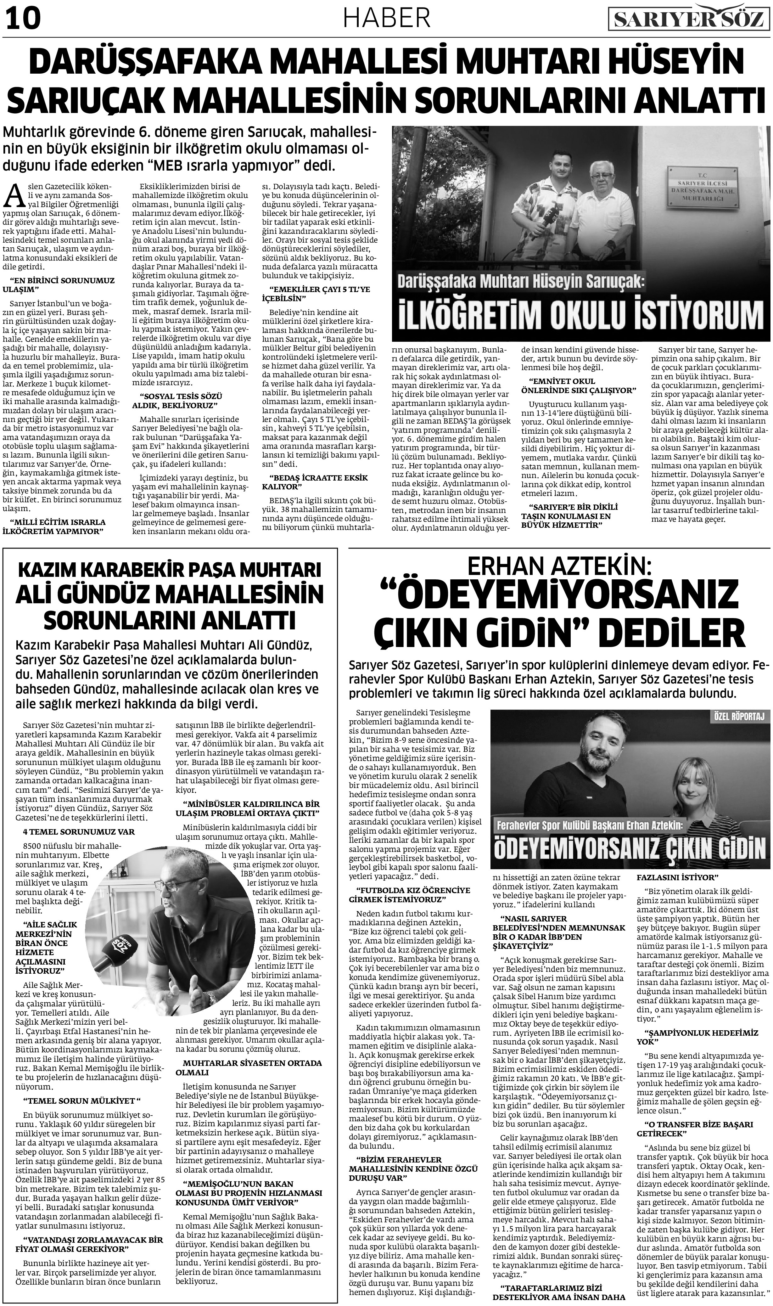Sarıyer Söz Gazetesi Sayı:3 — Sayfa 10
