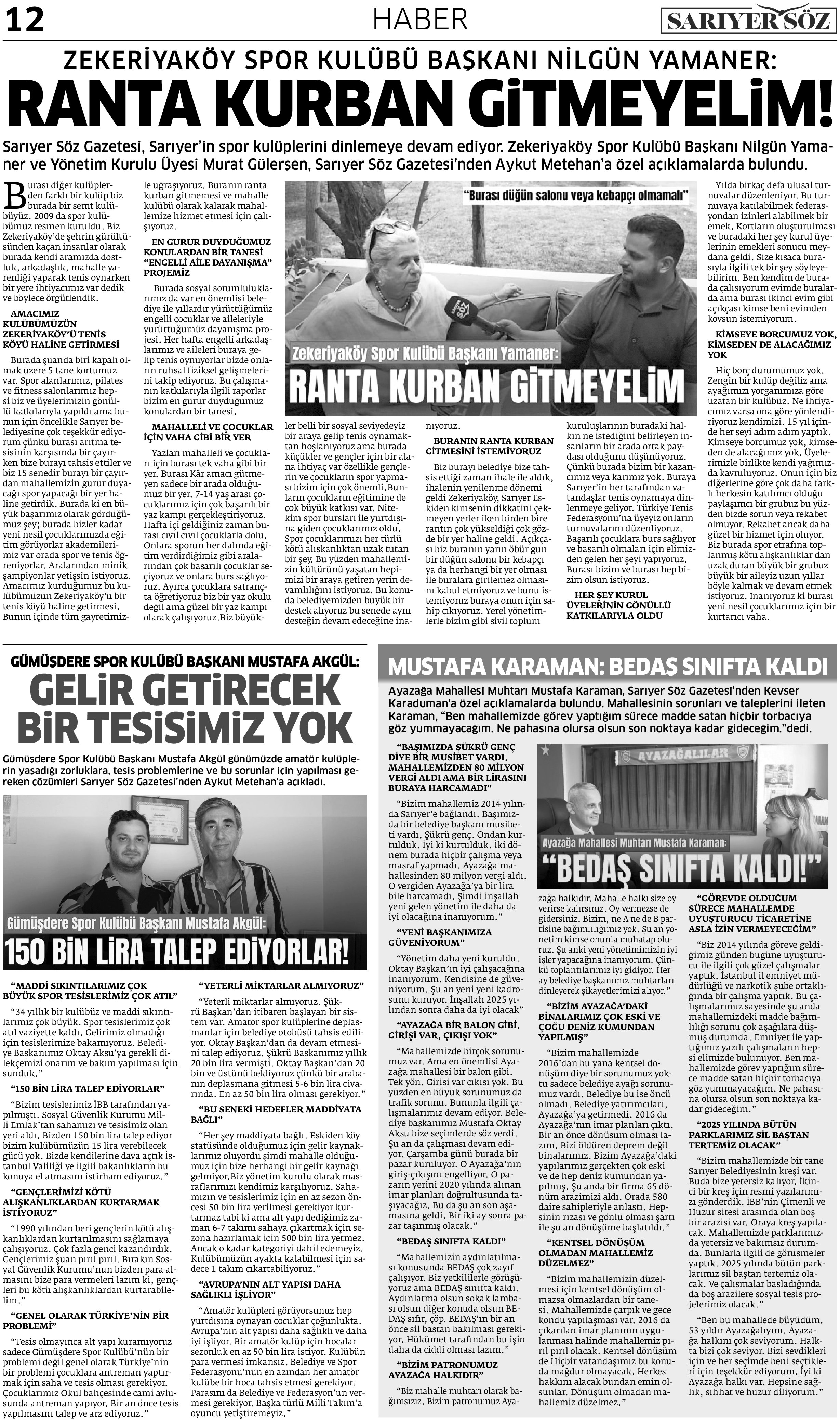 Sarıyer Söz Gazetesi Sayı:3 — Sayfa 12