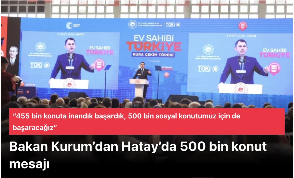 Bakan Kurum’dan Hatay’da Güçlü Mesaj: “455 Bin Konuta İnandık Başardık, 500 Bin Sosyal Konut İçin de Başaracağız!”