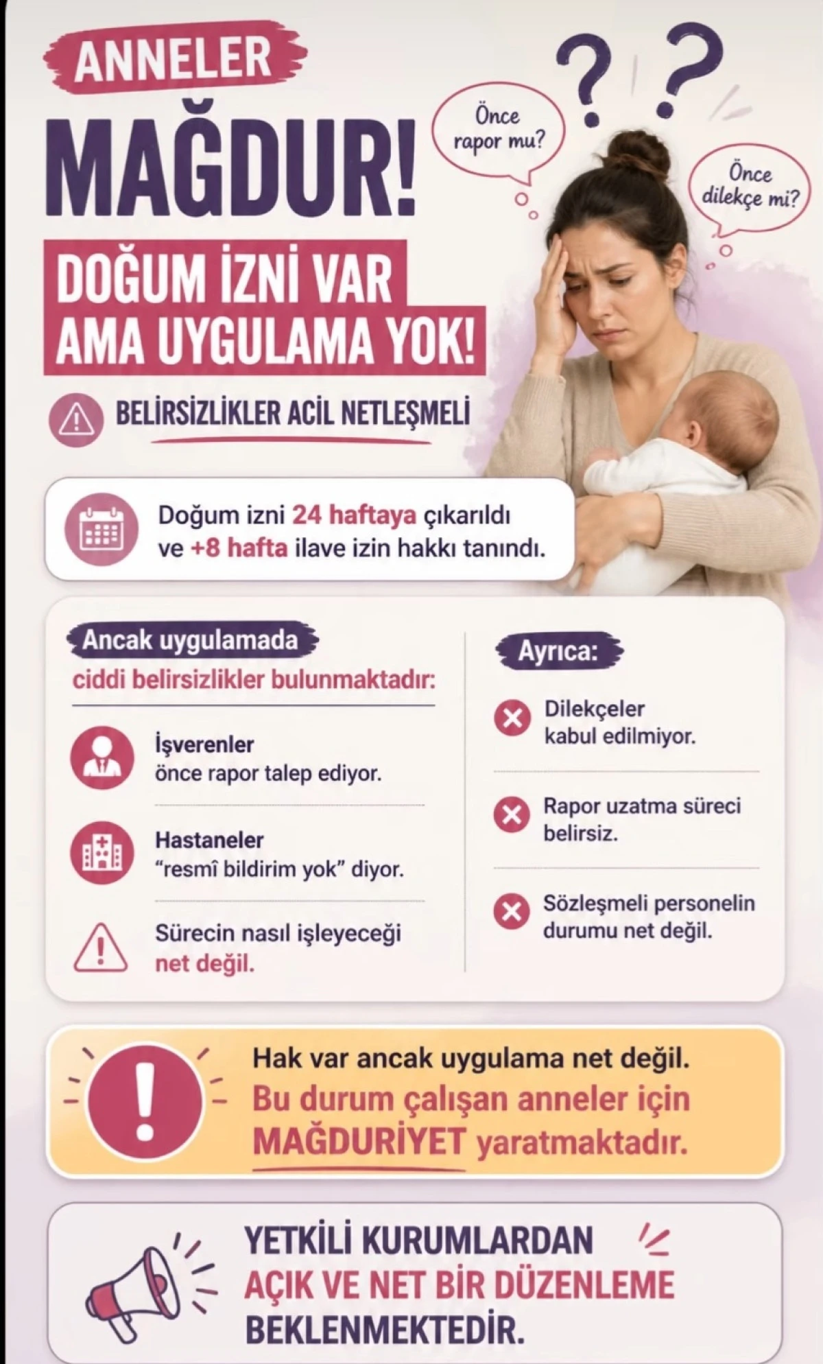 Doğum İzni Uzatma Dilekçeleri Genelge ve Sistem Engeline Takılmamalı:
