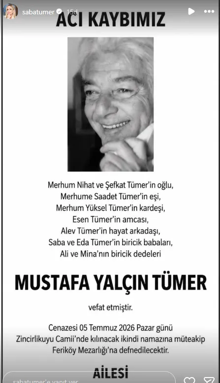 Saba Tümer'in babası Yalçın Tümer vefat etti