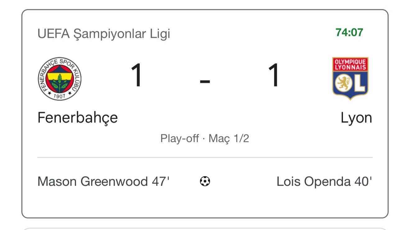 Fenerbahçe 1 Lyon 1 maç berabere bitti