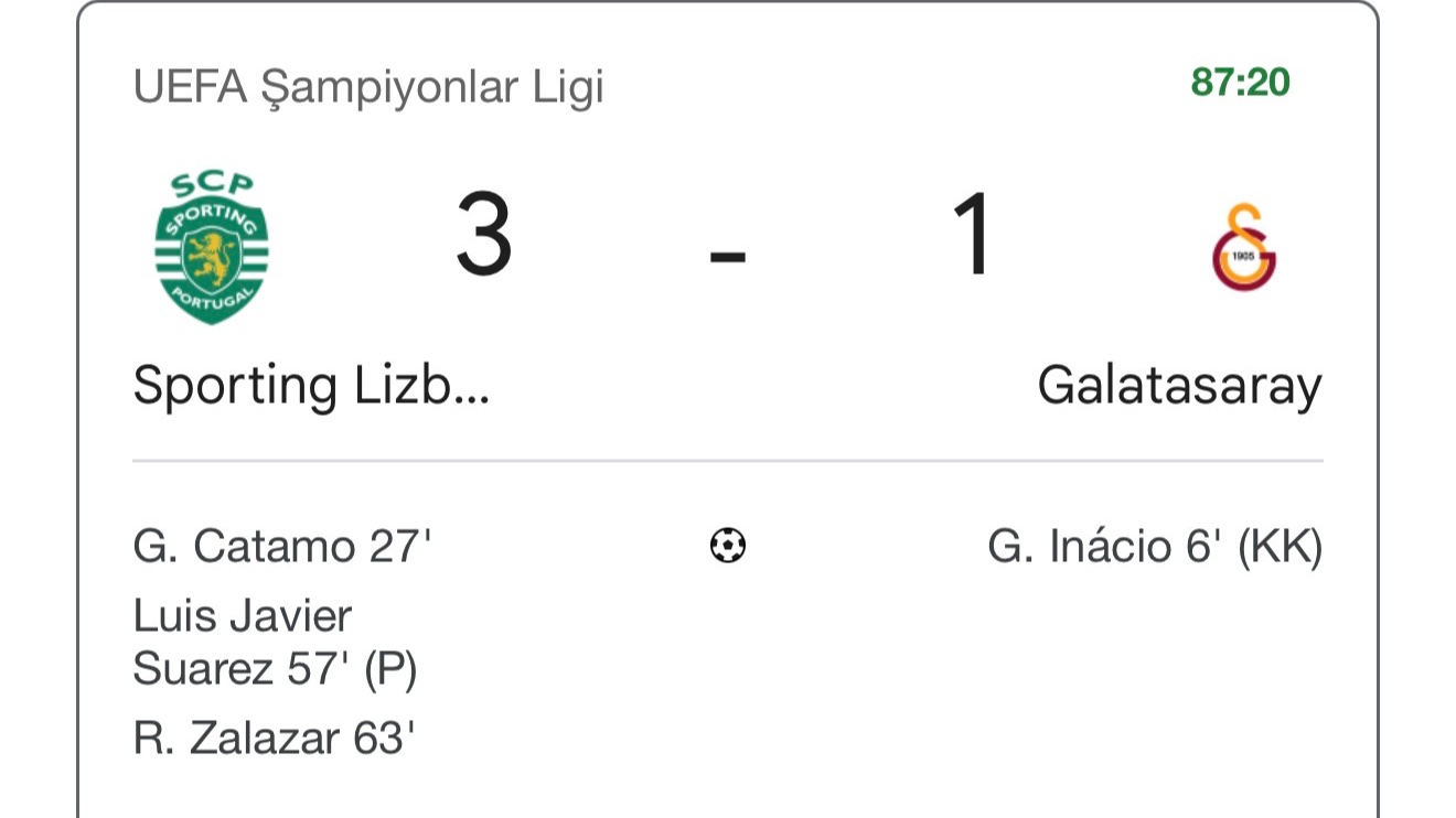 Sporting CP 3-1 Galatasaray Maç bitti
