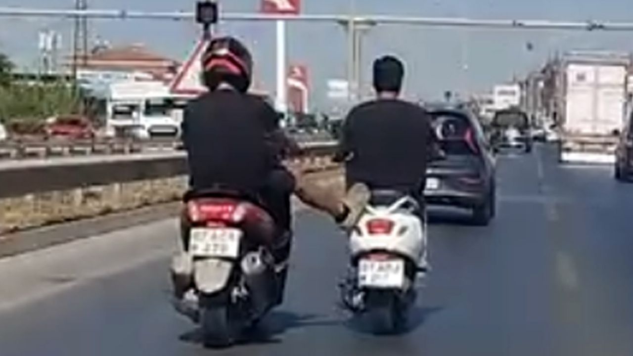 Manavgat'ta tehlikeli motosiklet yolculuğu 