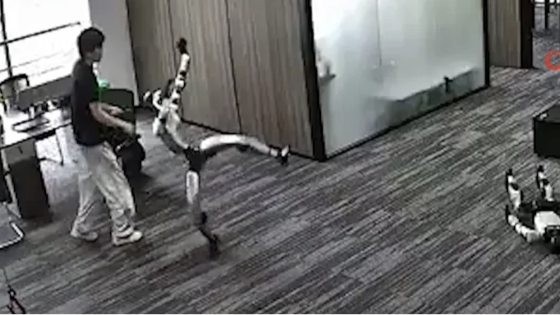 Robot, geliştiricisine tekme attı! O anlar kamerada