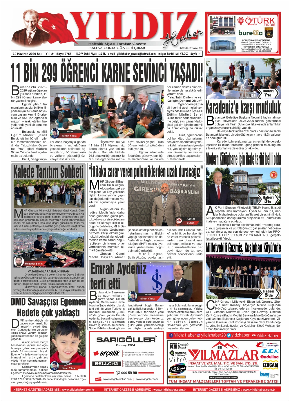 30 HAZİRAN 2026 SALI