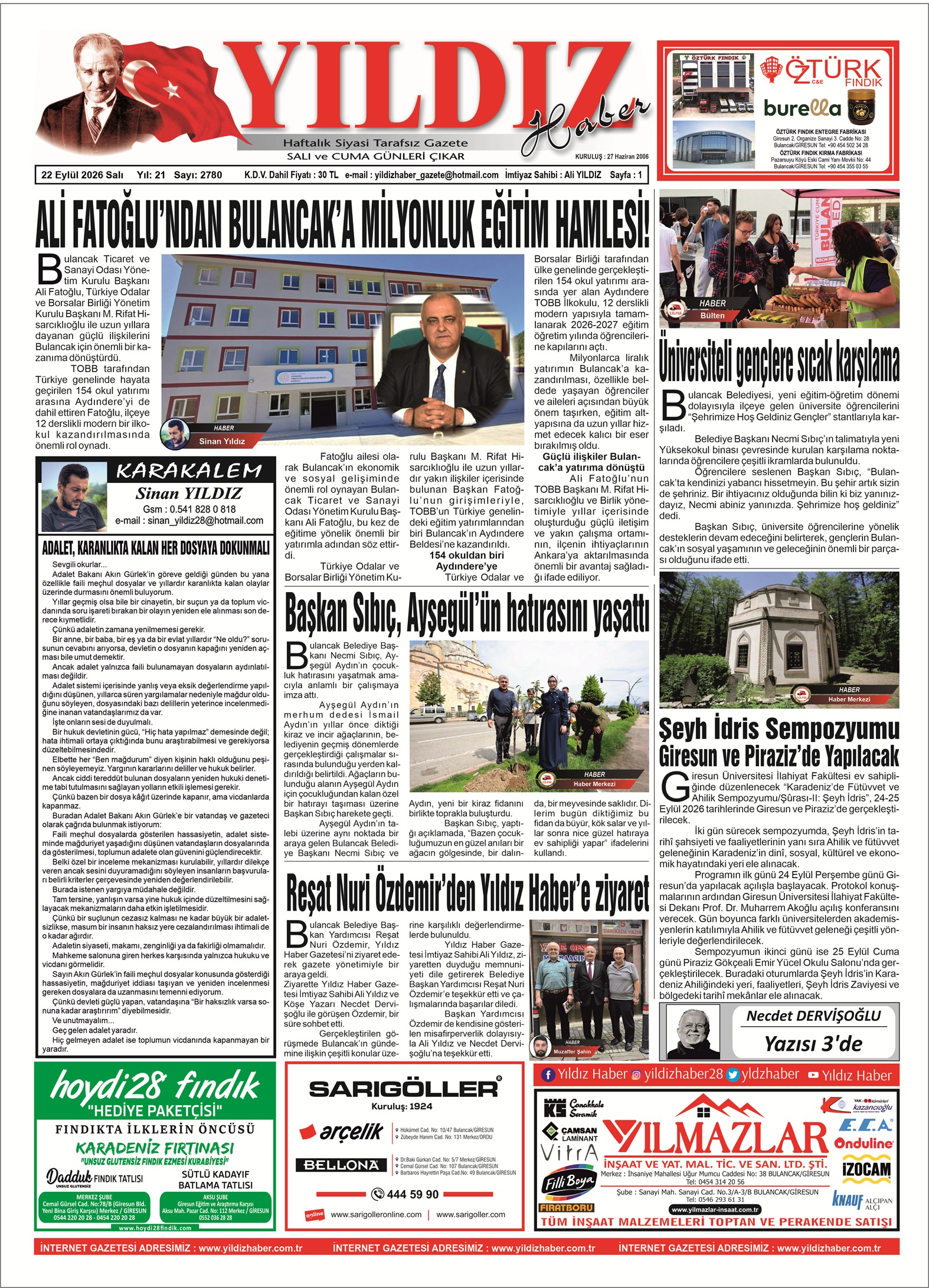 22 EYLÜL 2026 SALI