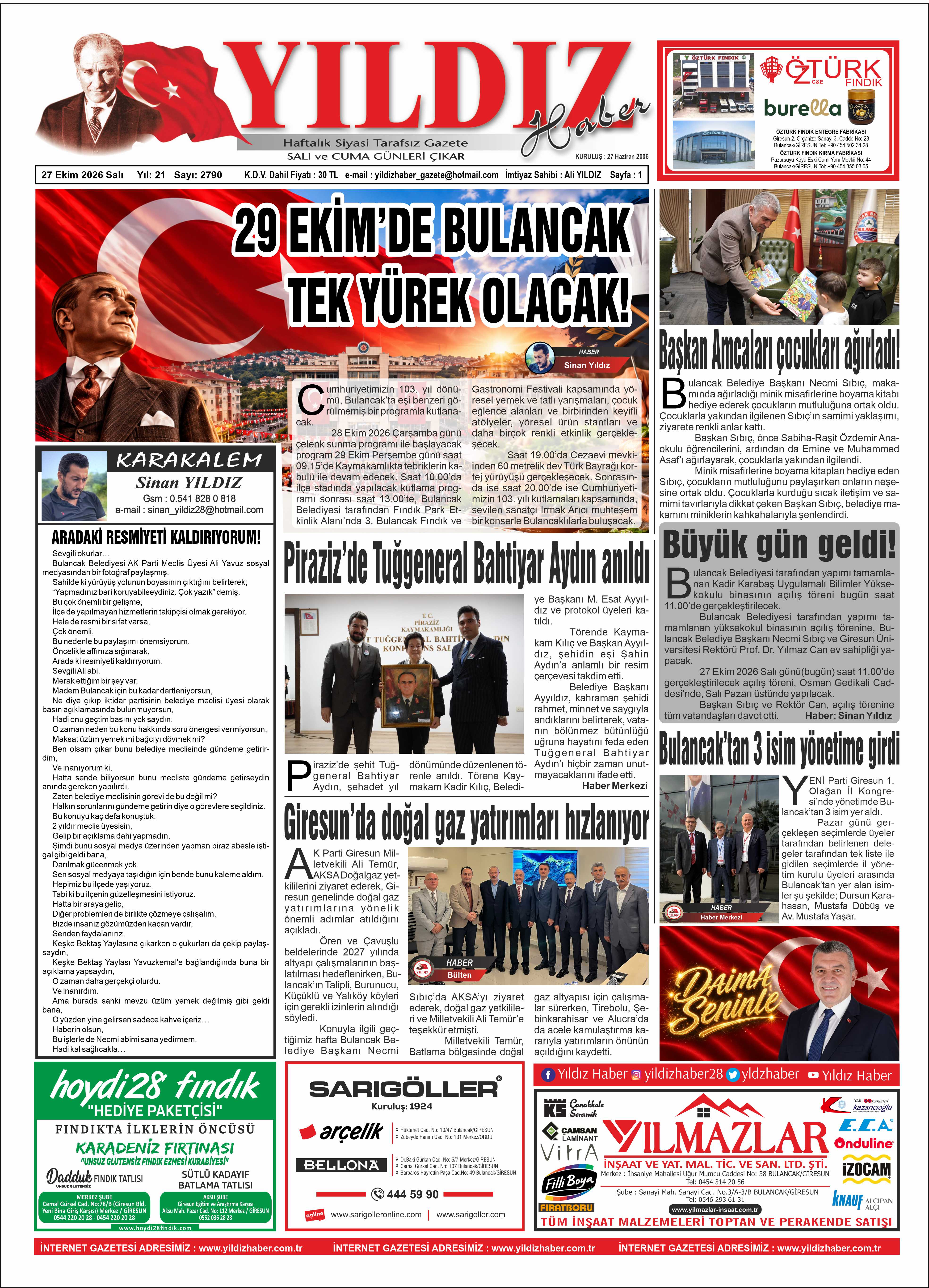 27 EKİM 2026 SALI