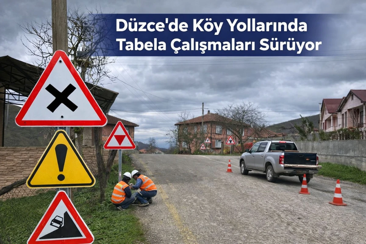 Düzce'de Köy yollarında tabela çalışmaları sürüyor