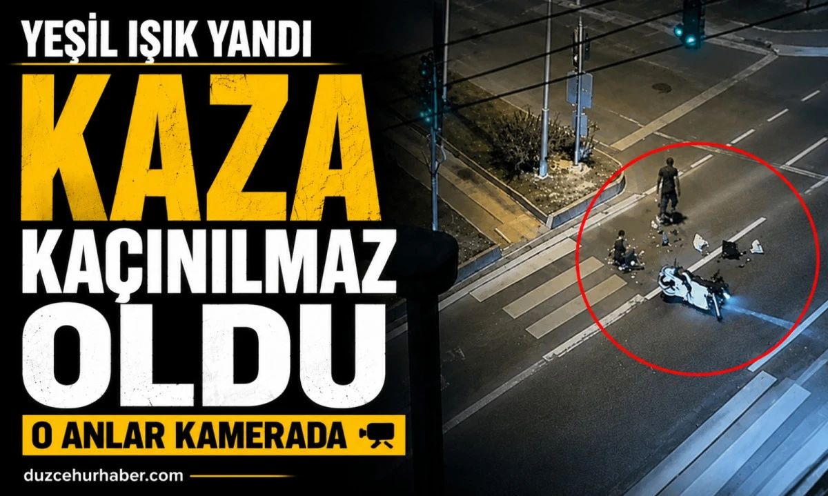 Düzce'de saniyelerle gelen kaza! Yaya geçidindeki çarpışma kamerada