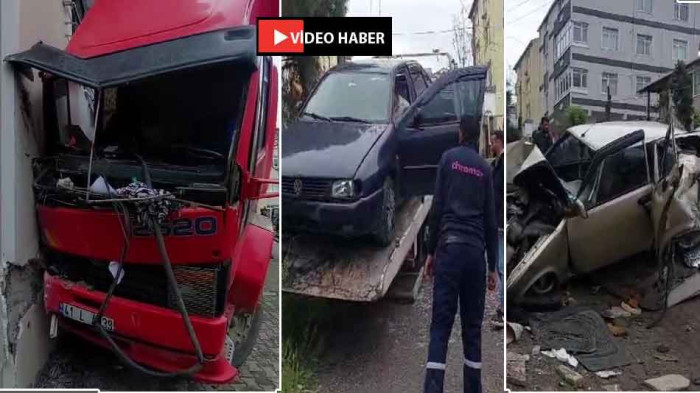 Park halindeki kamyon 2 otomobile çarptı.Ortalık savaş alanına döndü