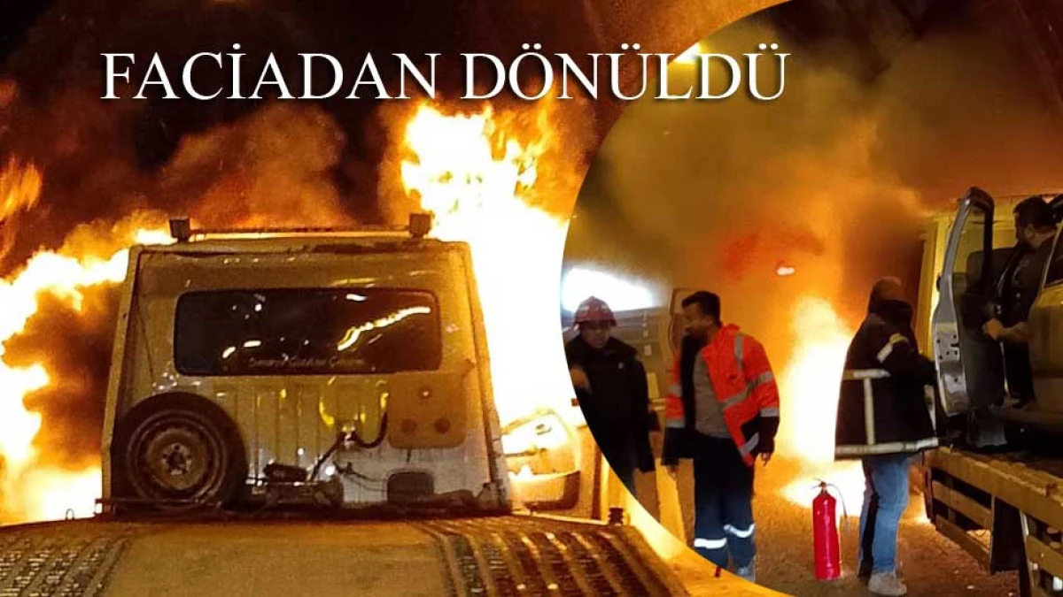 Oto kurtarıcı tünelde alevlere teslim oldu