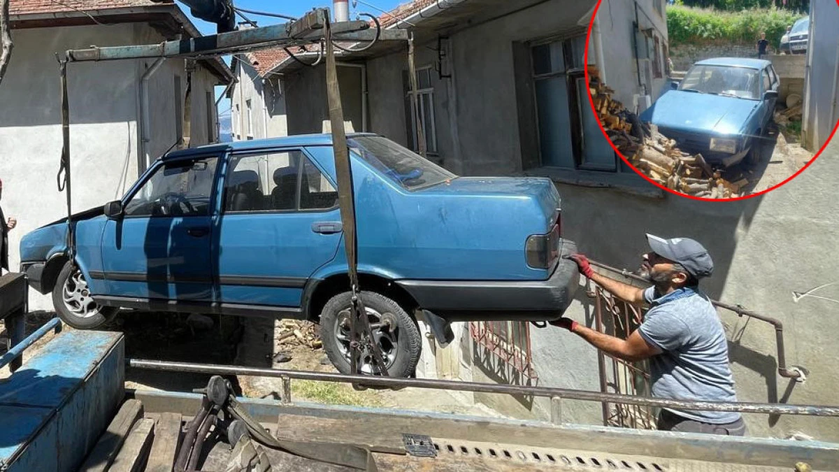 Yokuş aşağı inerken kaza yapıp iki evin arasına düştü